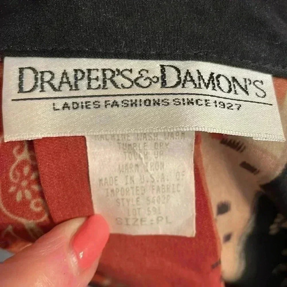 Draper’s & Damon’s Artsy Patchwork Blouse Women’s Petite Large Button Up - Picture 6 of 8